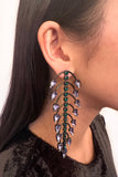 Roberto Cavalli Fishbone Earrings Green and Purple Crystals with Gunmetal