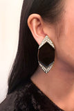 Valentino Silver Triangular Pentagon Vintage Black Enamel Rhinestone Earrings - BOUTIQUE PURCHASE PRICE