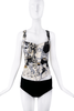 Roberto Cavalli White Black Abstract Print Corset Top