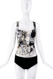 Roberto Cavalli White Black Abstract Print Corset Top