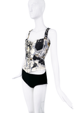 Roberto Cavalli White Black Abstract Print Corset Top