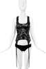 Yuhan Black Lace Sheer Embroidered Garter Tank Top