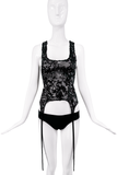 Yuhan Black Lace Sheer Embroidered Garter Tank Top