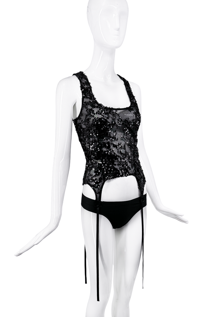 Yuhan Black Lace Sheer Embroidered Garter Tank Top
