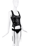Yuhan Black Lace Sheer Embroidered Garter Tank Top