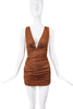 Alexandre Vauthier Orange Brown Ruche Crsytal Embellished Mini Dress
