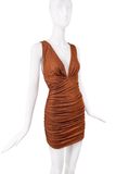 Alexandre Vauthier Orange Brown Ruche Crsytal Embellished Mini Dress
