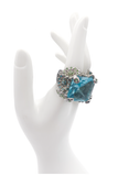 Vintage Aquamarine Blue Massive Square Cocktail Ring with Floral Details