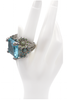 Vintage Aquamarine Blue Massive Square Cocktail Ring with Floral Details