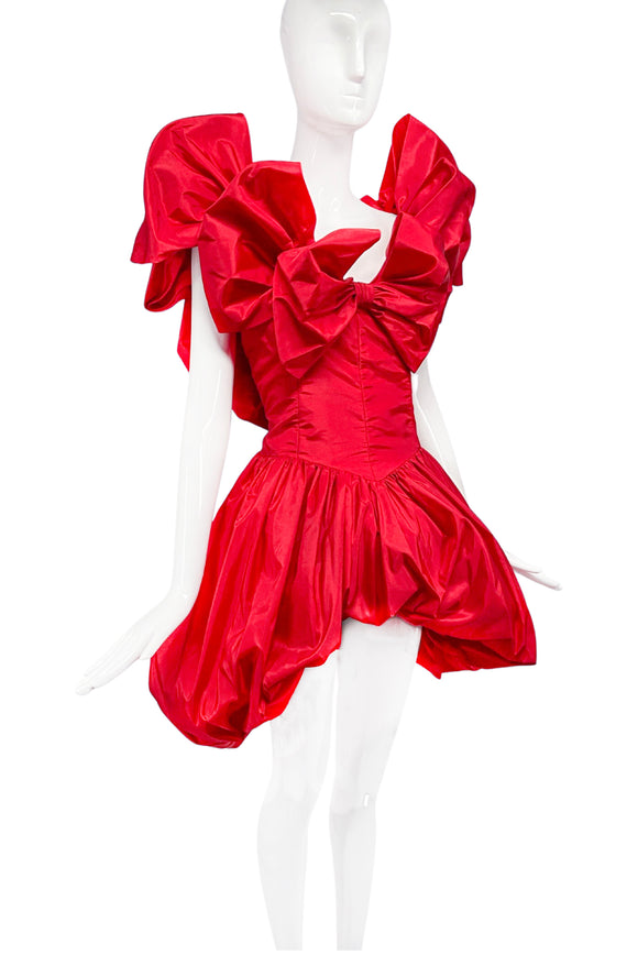 Victor Costa Red Ruffle Lacroix Style Vintage Cocktail Dress - Boutique Purchase Price#