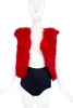 Sonia Rykiel Red Marabou Feather Black Satin Vest Jacket