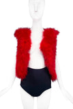 Sonia Rykiel Red Marabou Feather Black Satin Vest Jacket