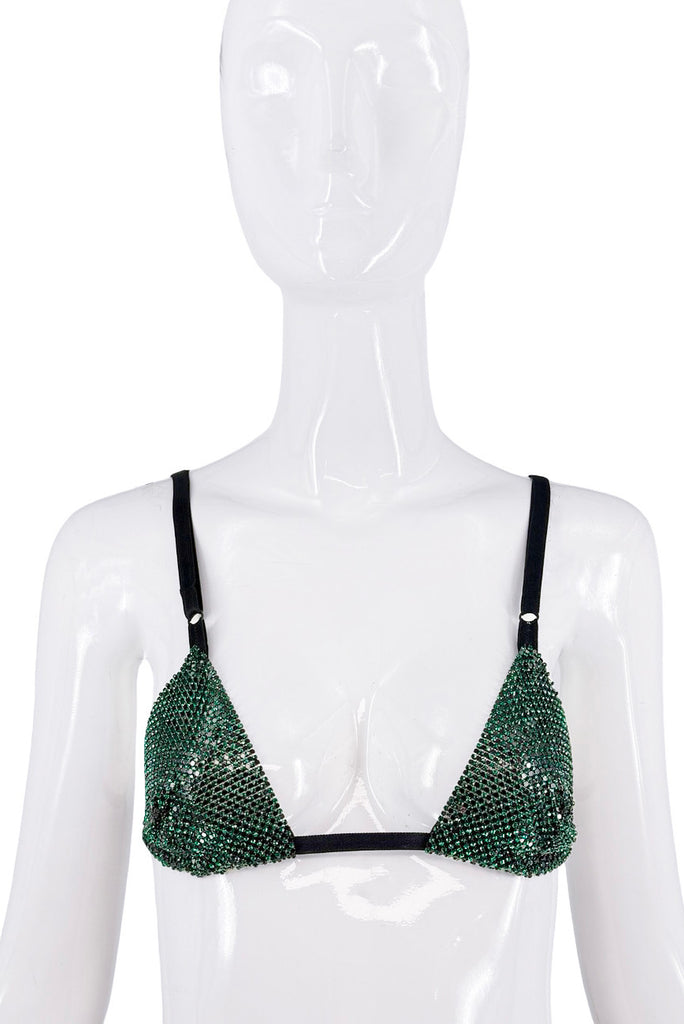 Dolce & Gabbana Green Crystal Chainmail Bra Top Runway 2000