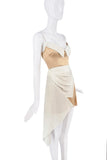 Vintage Nude White Silk Deconstructed Asymmetric Apron Collared Slip Dress