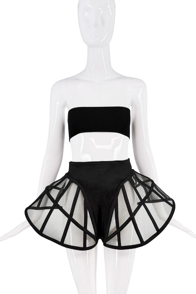Rave Hood Black Sheer Cut Out Peplum Avante Garde Shorts