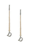 Christian Dior Silver Pearl D Logo Long Drop Earrings