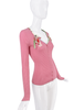 John Galliano Pink Ribbed Button Down Graphic Cherry Print Bow Cardigan Sweater Top