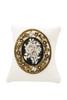 Vintage Gold Bronze Victorian Black & White Enamel Crystal Floral Embellished Broach