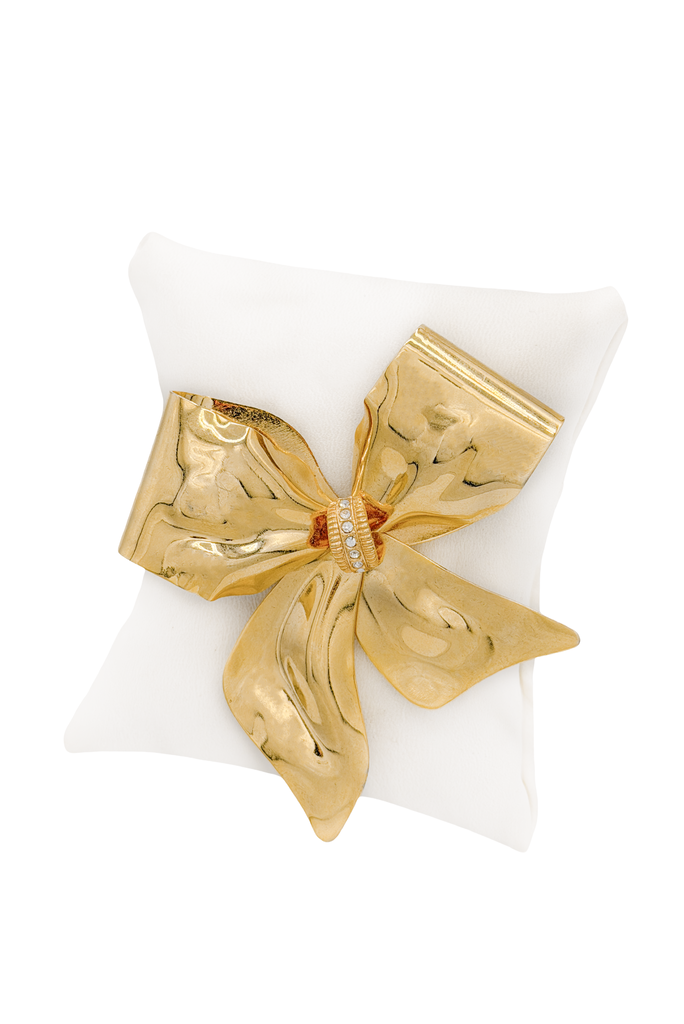 Vintage Gold Pavé Metal Crystal Bow Accessory Broach