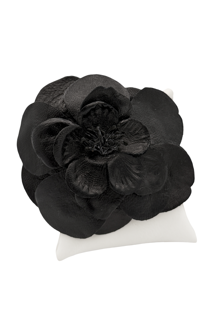 Sonia Rykiel Black Leather Flower Broach