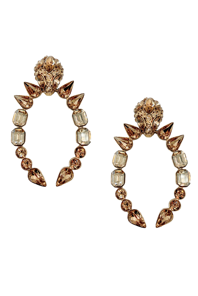 Roberto Cavalli Gold Amber Gemstone Crystal Front Facing Hoop Earrings