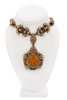 Lanvin Gold Bronze Amber Gemstone Crystal Embellished Pendant Necklace