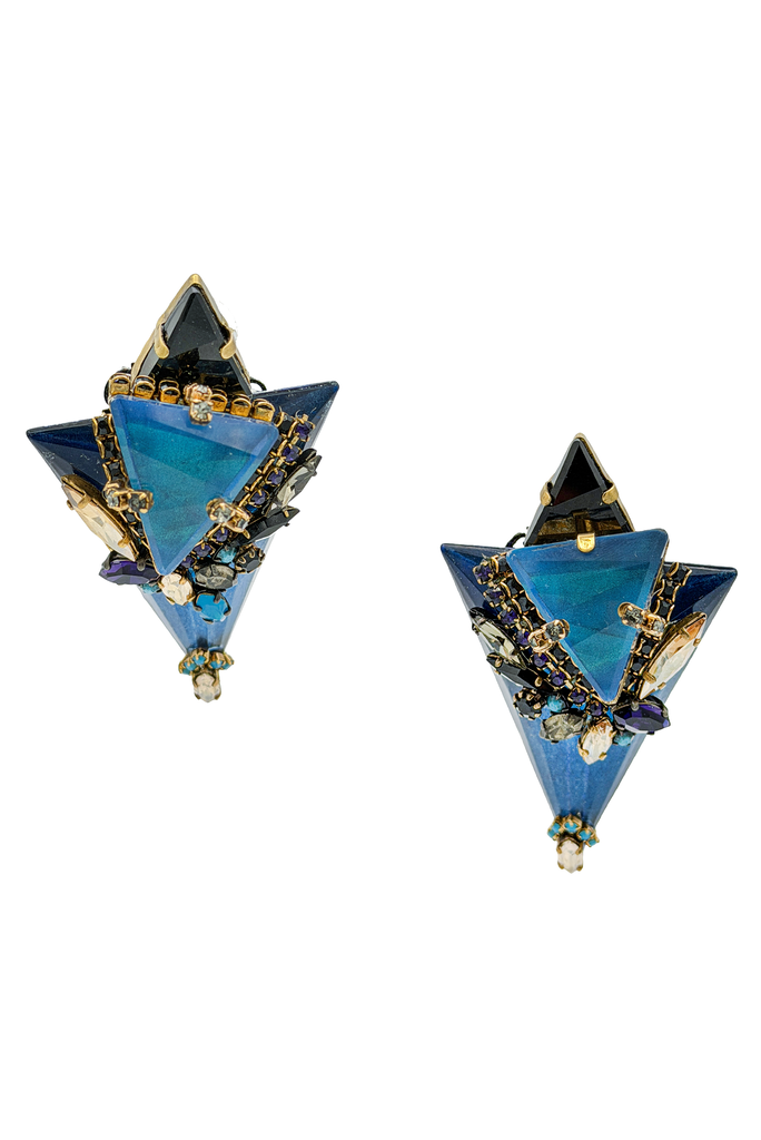 Erikson Beamon Gold Blue Triangle Gemstone Geometric Stud Earrings