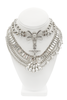 Aniye Records Silver Crystal Layered Bow Cross Crucifix Necklace