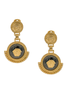 Versace Gold Black Double Medallion Medusa Logo Drop Earrings