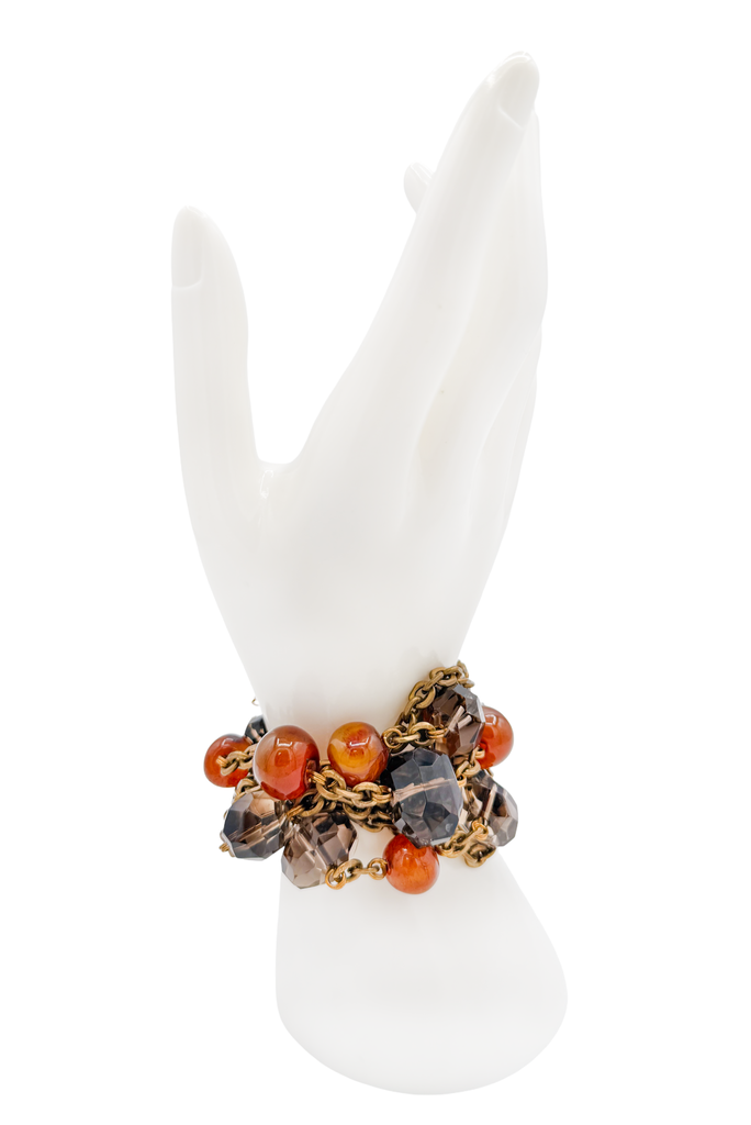 Stephen Dweck Gold Bronze Beaded Stone Multi Chain Link Bracelet