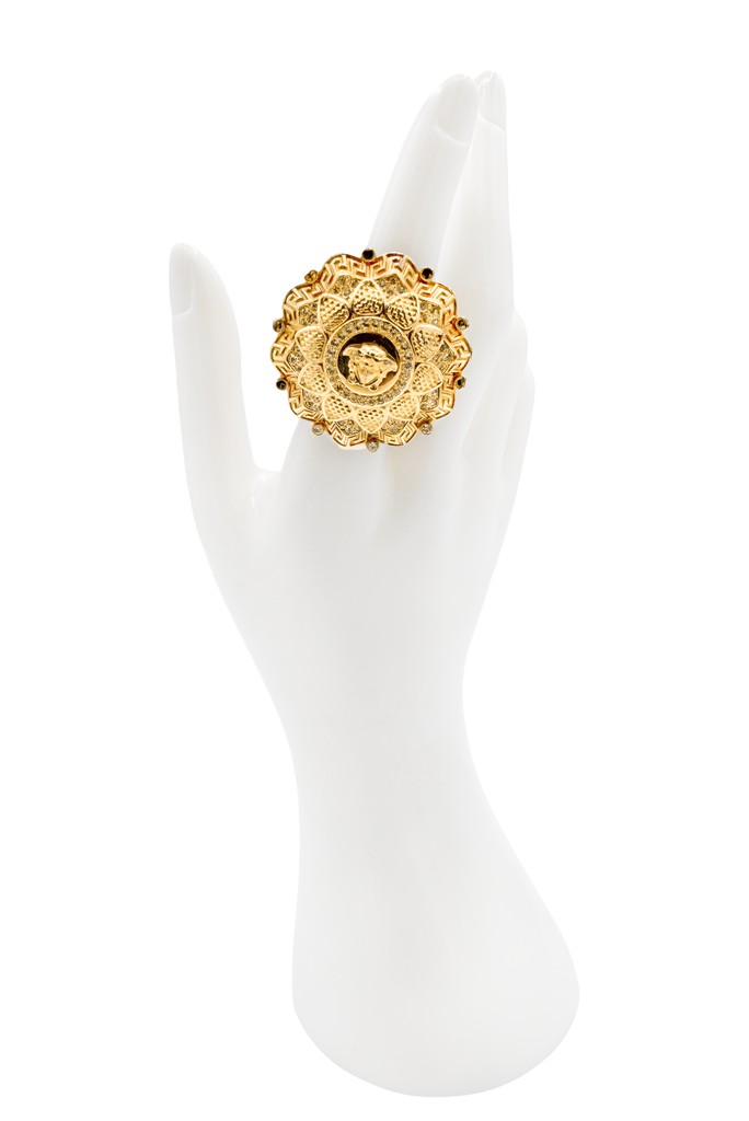 Versace Gold Medusa Logo Petals Oversized Cocktail Ring