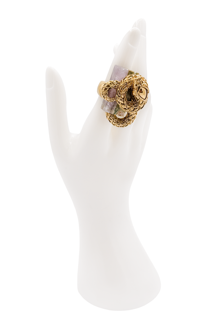 Roberto Cavalli Gold Snake Amythest Cocktail Ring