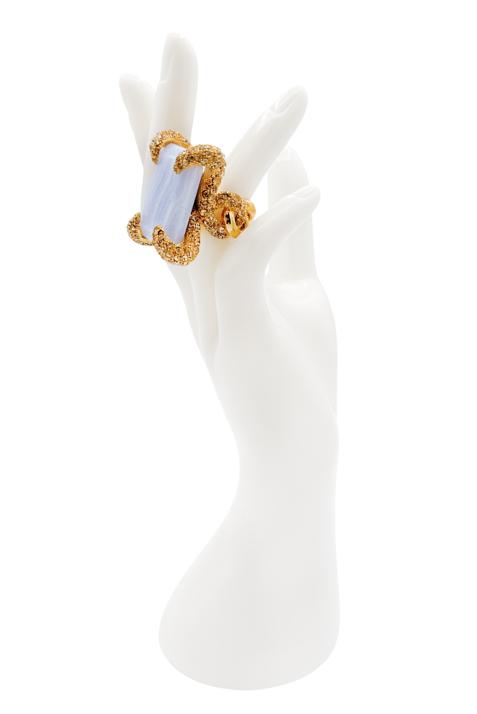 Roberto Cavalli Gold Blue Semi Precious Stone Tentacle Cocktail Ring