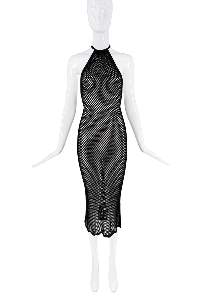 Balenciaga Black Mesh Cut Out Bodycon Halter Neck Dress