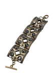 Jean Paul Gaultier Gold Black Rhinestone Geometric Square Link Toggle Bracelet