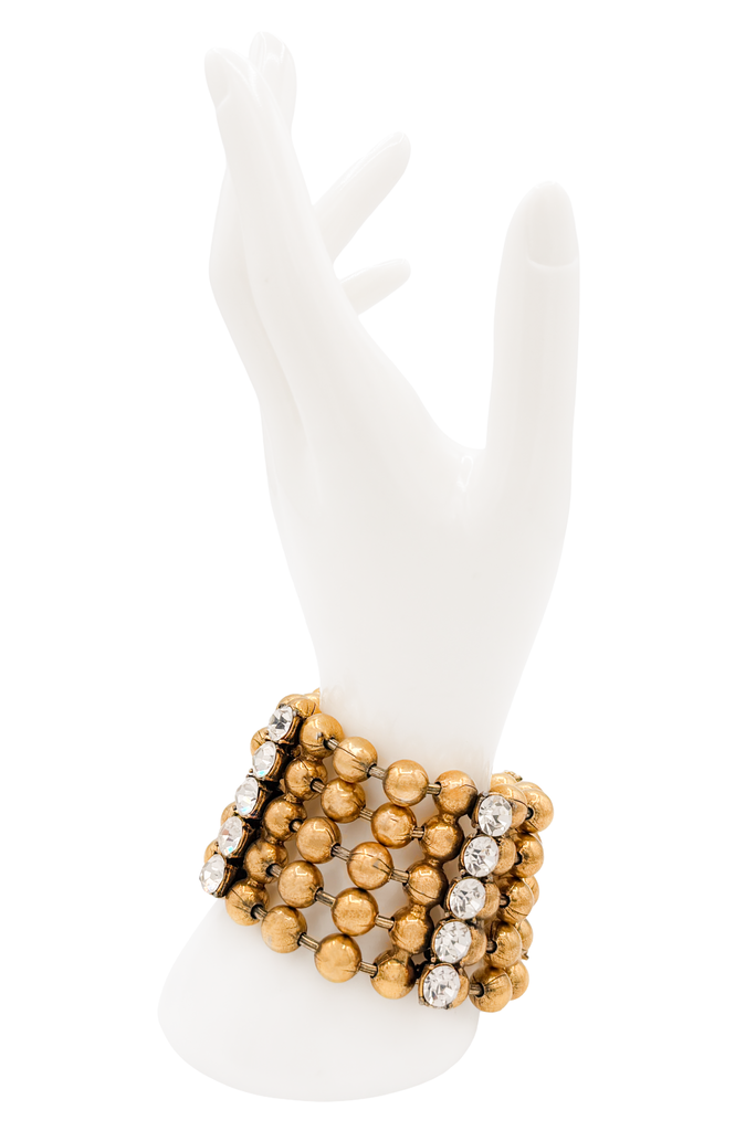 Vintage Gold Crystal Rhinestone Ball Link Cuff Bracelet