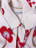 Saint Laurent Cream Bow Blouse with a Sparkling Hibiscus "Hawaiian" Print