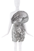 Alexandre Vauthier Silver Metallic Foil Pleated Ruffle Avante Garde Bustier Cocktail Dress