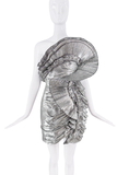 Alexandre Vauthier Silver Metallic Foil Pleated Ruffle Avante Garde Bustier Cocktail Dress