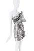 Alexandre Vauthier Silver Metallic Foil Pleated Ruffle Avante Garde Bustier Cocktail Dress