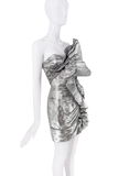Alexandre Vauthier Silver Metallic Foil Pleated Ruffle Avante Garde Bustier Cocktail Dress