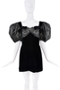 Carolyne Roehm Black Velvet Sequin Lace Puff Sleeve Bow Mini Dress