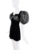 Carolyne Roehm Black Velvet Sequin Lace Puff Sleeve Bow Mini Dress