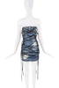 DSquared2 Blue Denim Sheer Cut Out Black Lace Up Bustier Mini Dress