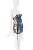 DSquared2 Blue Denim Sheer Cut Out Black Lace Up Bustier Mini Dress