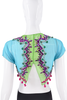 Etro Blue Red Green Purple Sheer Crystal Beaded Embellished Cropped Capelet Shawl