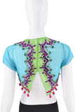 Etro Blue Red Green Purple Sheer Crystal Beaded Embellished Cropped Capelet Shawl