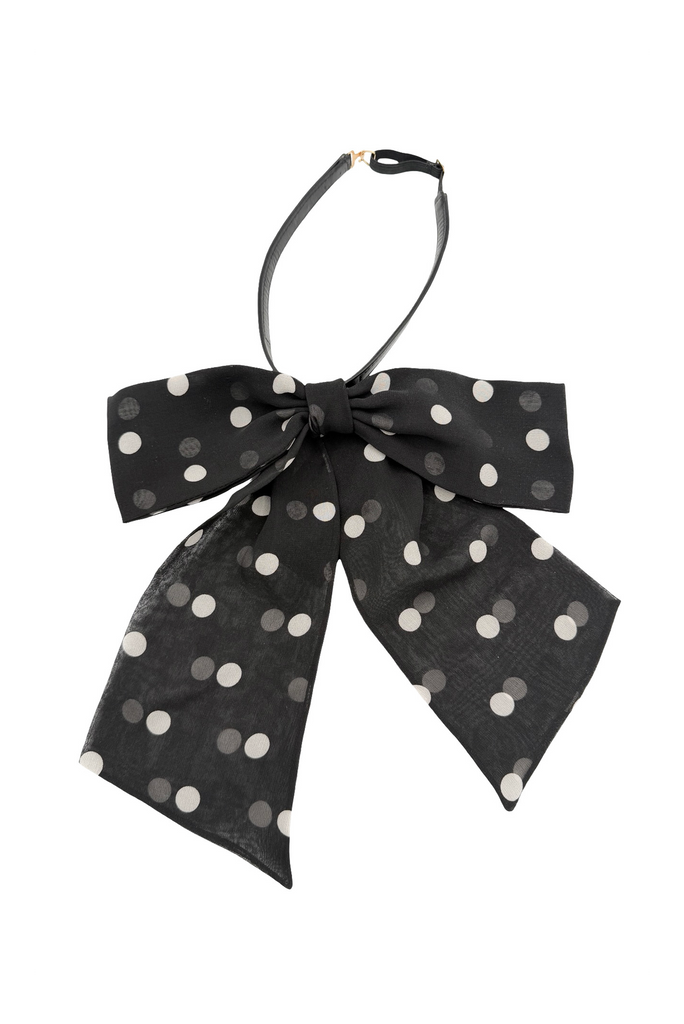 Saint Laurent Black & White Polka Dot Large Bow Tie