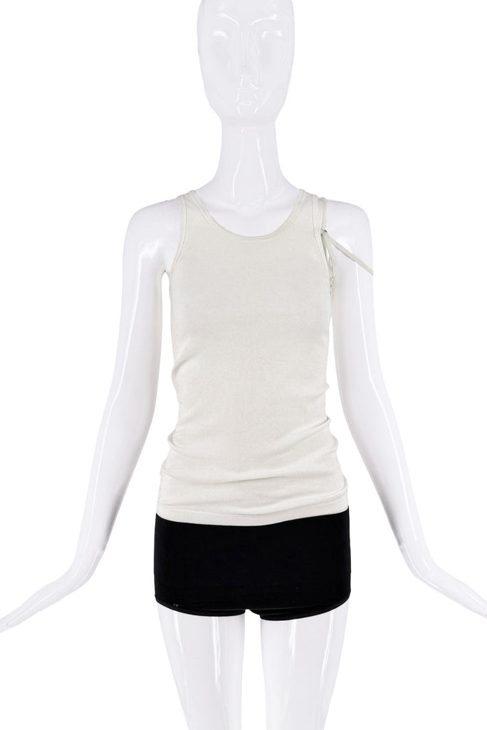 Helmut Lang White Off the Shoulder Strap Tank Top
