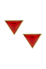Saint Laurent Gold Red Gemstone Upside Down Triangle Stud Earrings